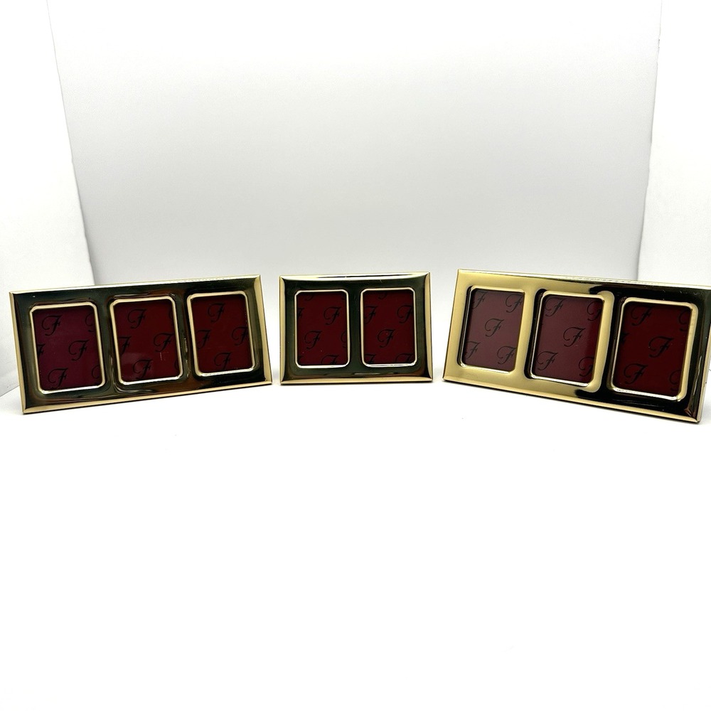 Vintage Gold Tone Mini Photo Frames Lot 3 Made Korea Triple Double Tabletop